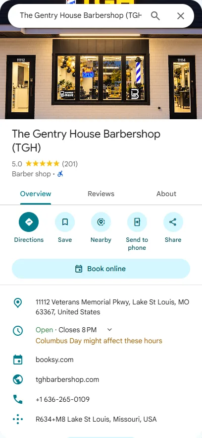 The Gentry House’s Google Business Profile: 5.0 from 201 reviews